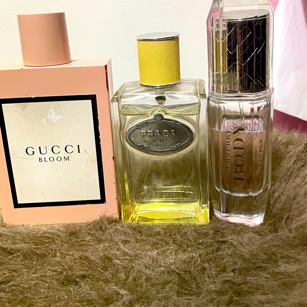 BURBERRY, PRADA, and GUCCI perfumes. All almost all full or 3/4th full. DEALLL